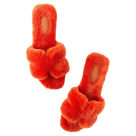 hermes orange fluffy sandals